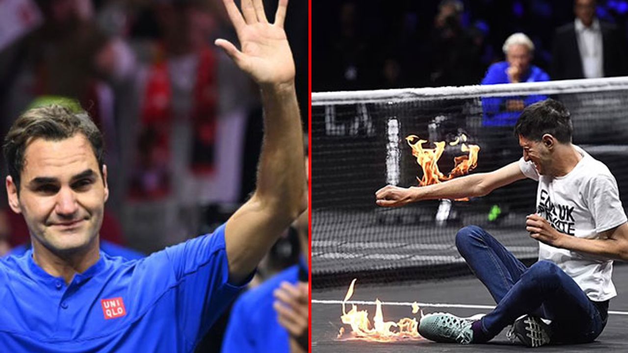 Federer'in son maçına kortta kendini yakan aktivist damga vurdu