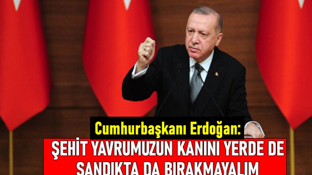 Erdoğan: Şehit olan yavrumuzun kanını yerde de sandıkta da bırakmayalım