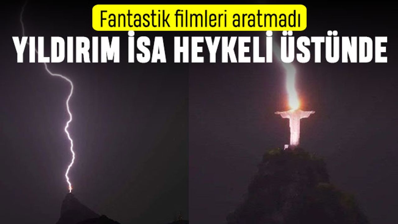 Fantastik film sahnesi gibi: İsa Heykeline yıldırım düştü