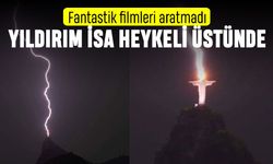 Fantastik film sahnesi gibi: İsa Heykeline yıldırım düştü