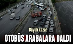 Arnavutköy'de büyük kaza; Otobüs arabaların arasına daldı