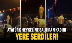 Gençler Atatürk heykeline saldıran çarşaflı kadını yere serdi