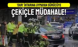 Ortaköy’de ‘Dur İhtarına’ uymayan araca çekiçli müdahale!