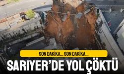 Sarıyer'de yol çöktü; Devasa oyuk havadan görüntülendi