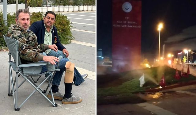 Bakanlık önünde eylem yapan gazilere fıskiyeyle cevap
