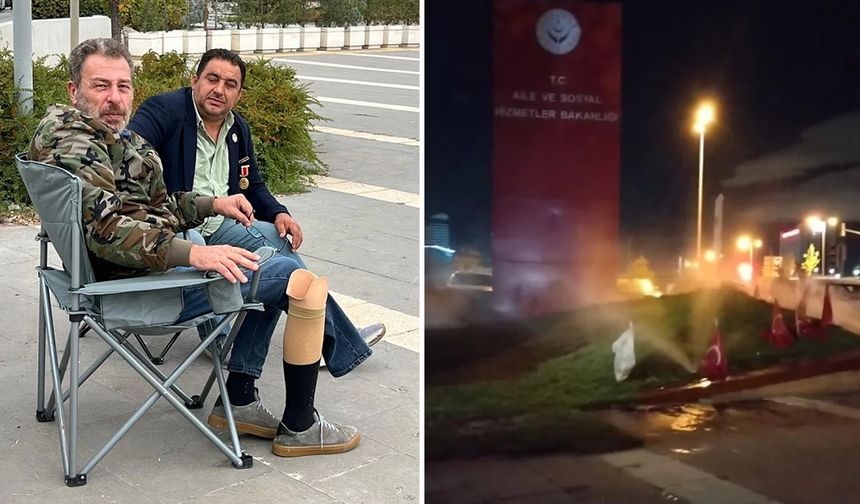 Bakanlık önünde eylem yapan gazilere fıskiyeyle cevap