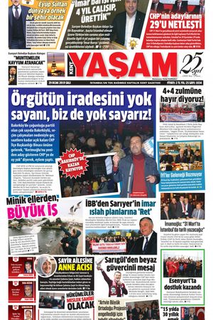 Kent Yaşam Gazetesi - 29.01.2019 Manşeti