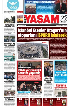 Kent Yaşam Gazetesi - 16.07.2019 Manşeti