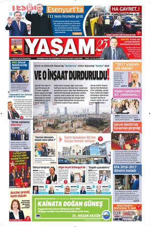 Kent Yaşam Gazetesi - 12.12.2016 Manşeti