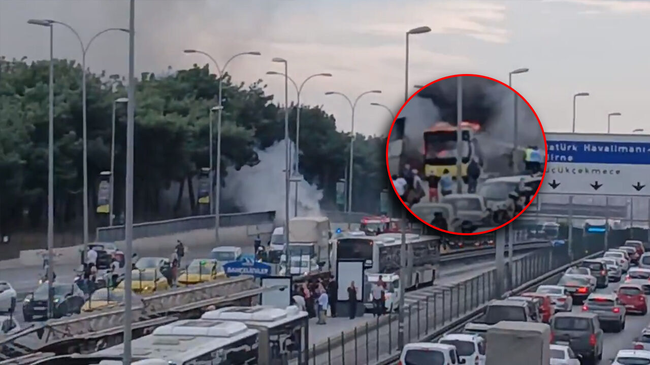 Bahçelievler'de İETT Otobüsü Alev Alev Yandı: D-100 Karayolu Trafiğe Kapandı